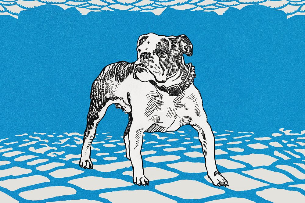 Blue vintage pug illustration, editable design