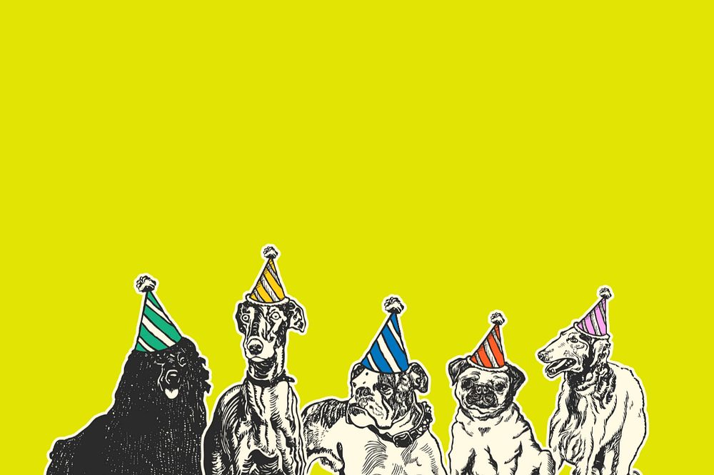 Vintage dog birthday illustration, editable design