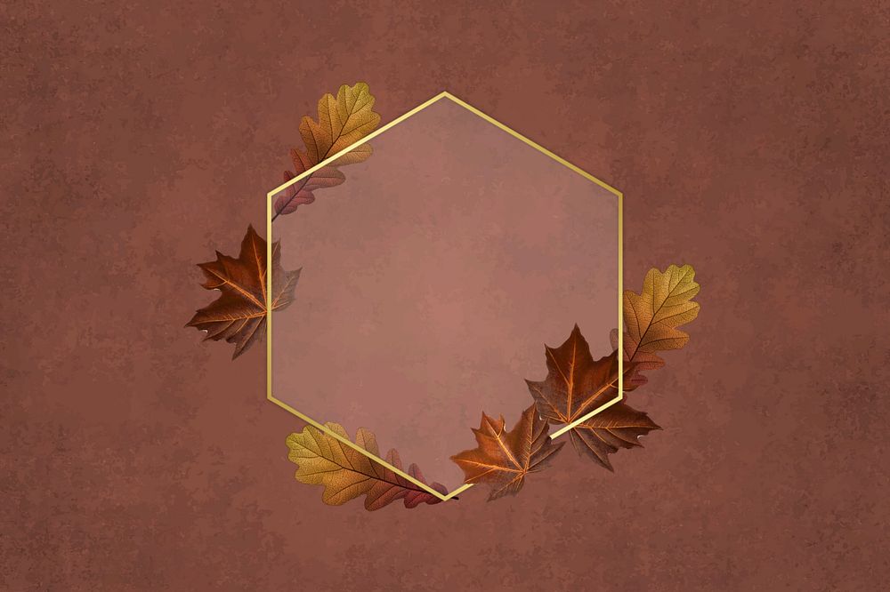 Hexagonal gold frame, editable leaf design