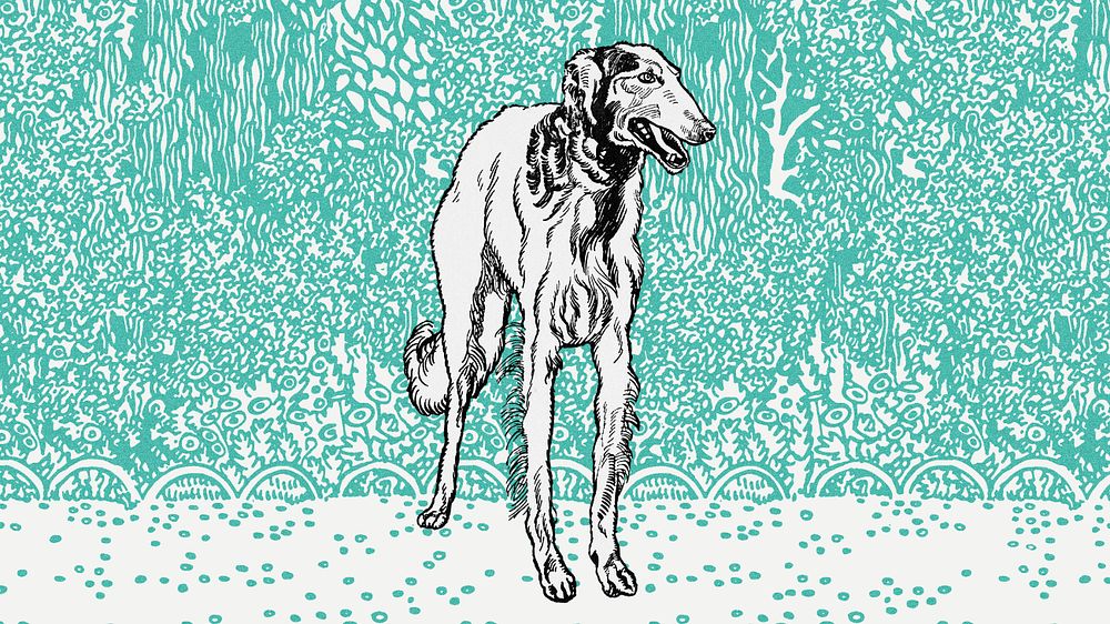 Green doodle greyhound desktop wallpaper, editable design