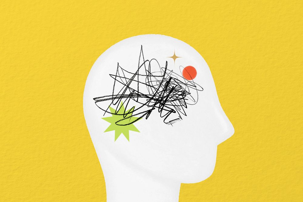 Scribbled head, mental health remix, editable design