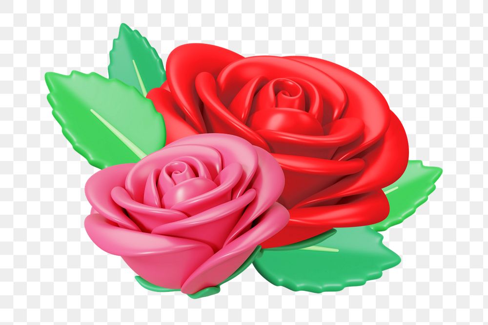 Colorful rose flowers, 3D rendering illustration, editable design