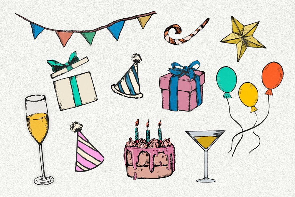 Vintage birthday illustration set editable design