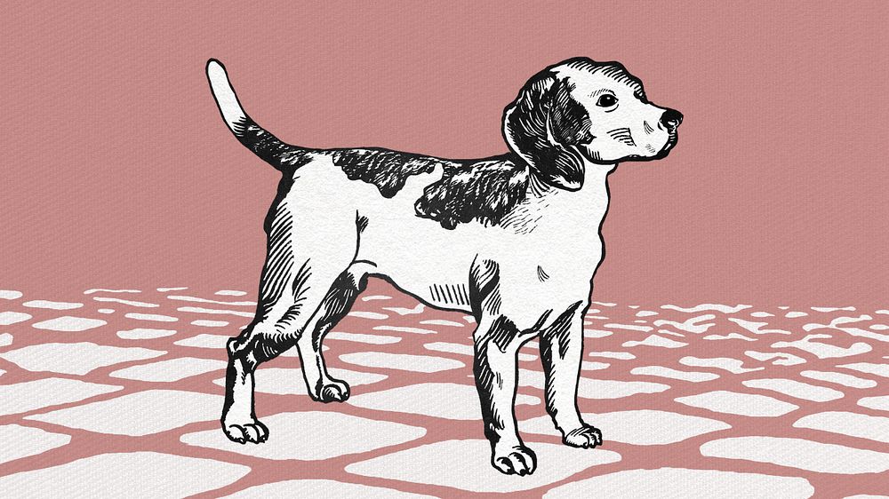 Pink vintage beagle desktop wallpaper, editable design