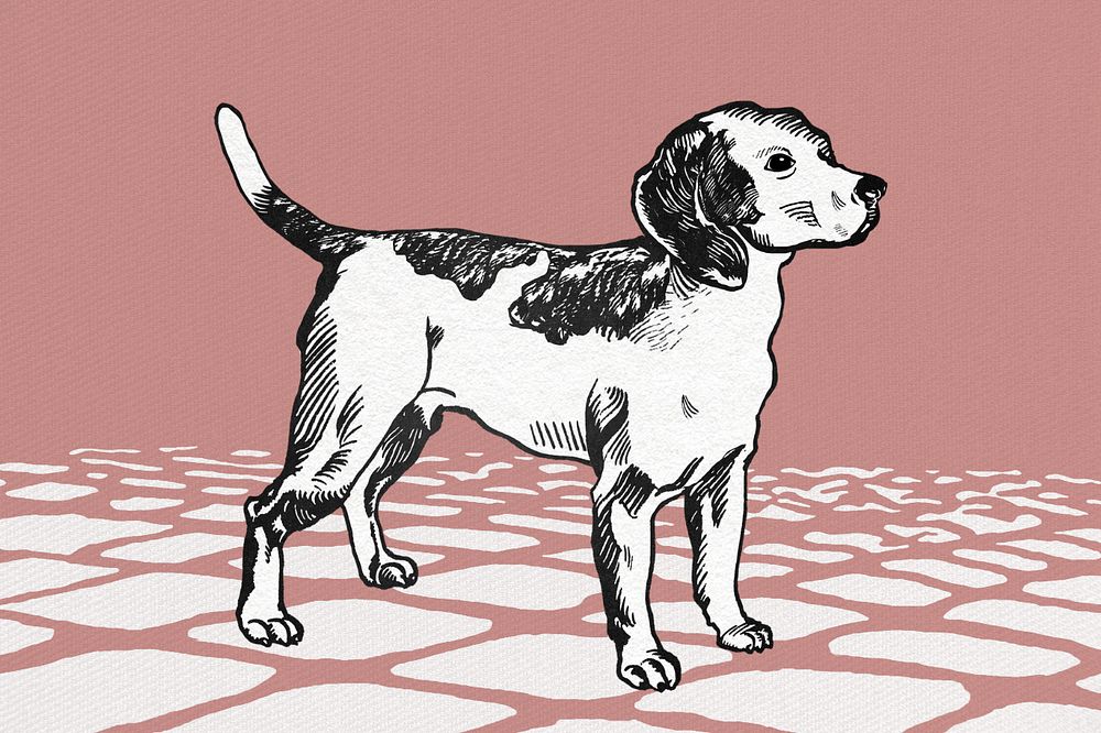 Pink vintage beagle illustration, editable design