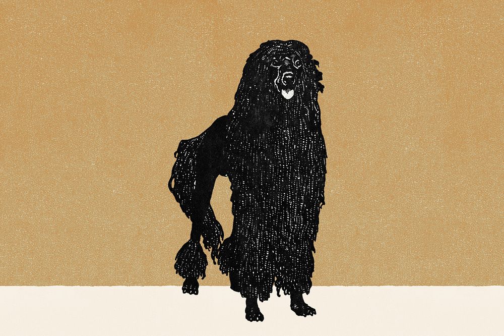 Brown vintage poodle illustration, editable design