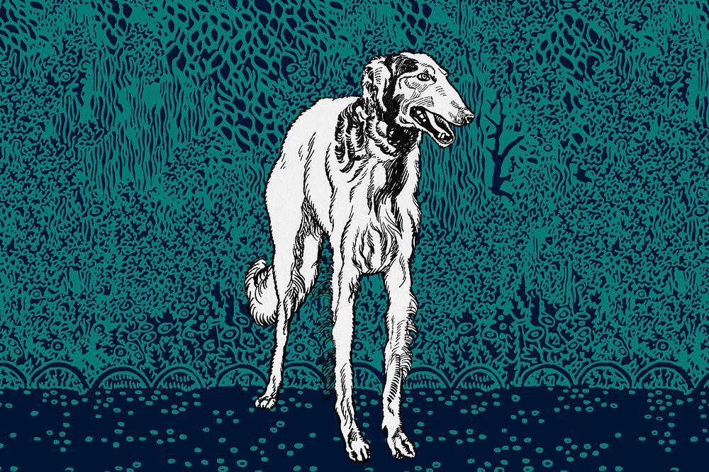 Green doodle greyhound illustration, editable design