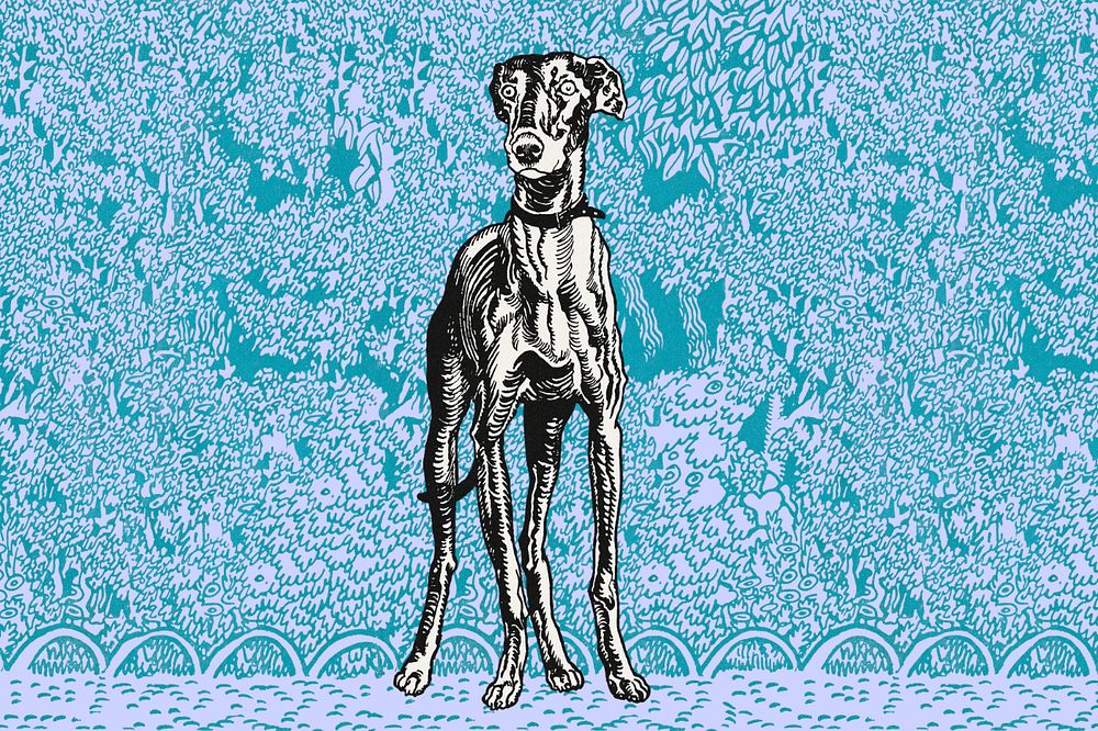 Green doodle greyhound illustration,  editable design