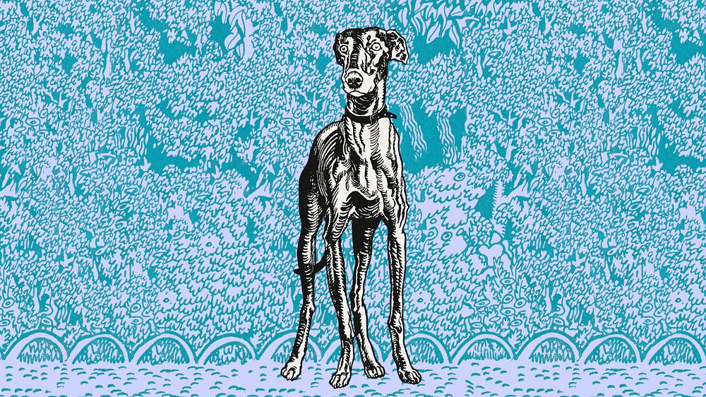 Green doodle greyhound desktop wallpaper, editable design