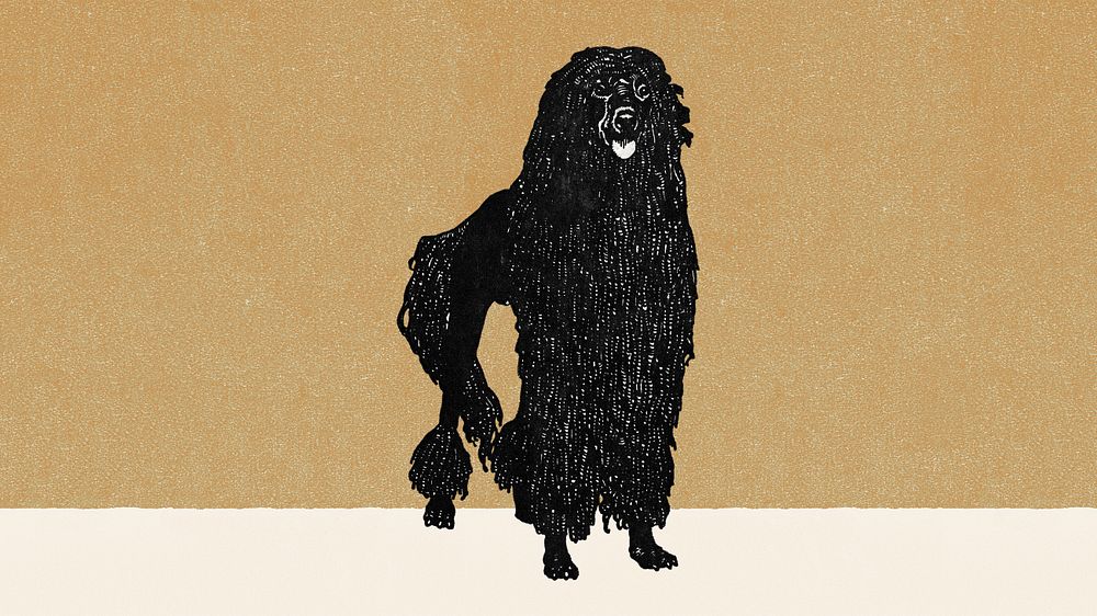 Brown vintage poodle desktop wallpaper, editable design