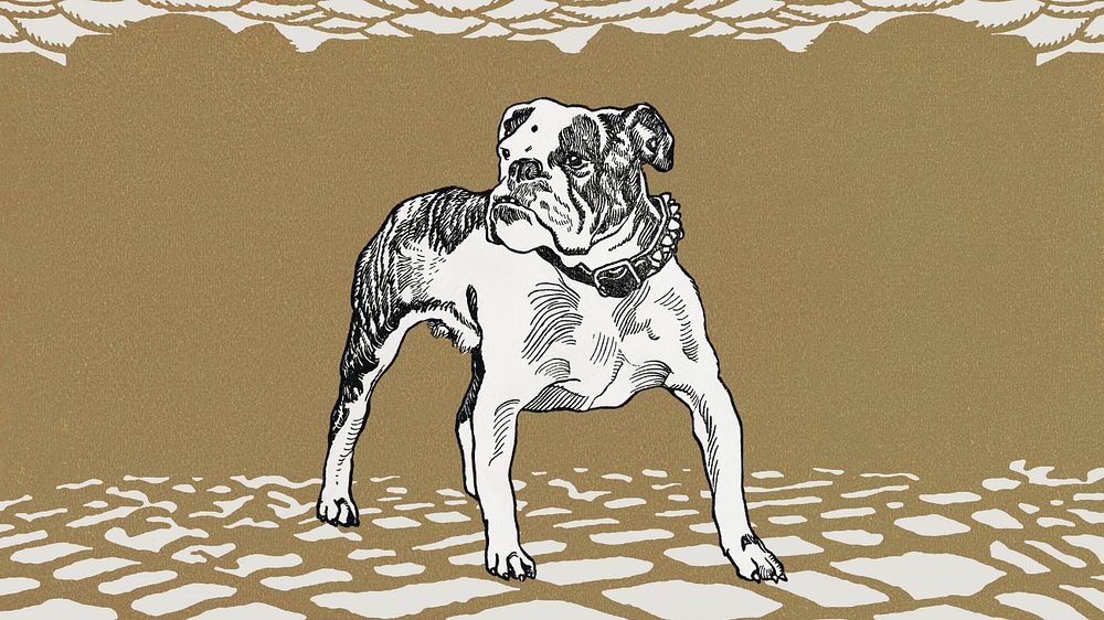 Brown vintage pug desktop wallpaper, editable design