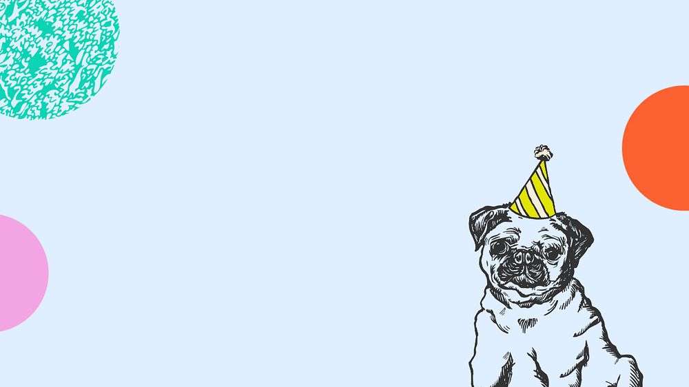 Blue pug birthday desktop wallpaper, editable design