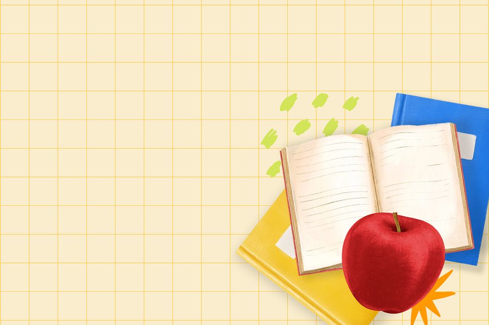 Education aesthetic background, book and apple illustration, editable design