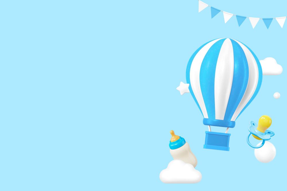 3D blue balloon background, baby's gender reveal remix, editable design