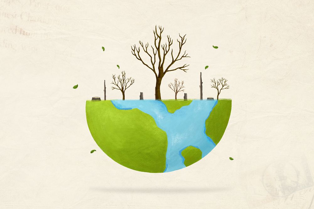 Leafless tree globe, environment illustration, editable design