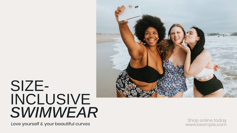 Size-inclusive swimwear blog banner template, editable text