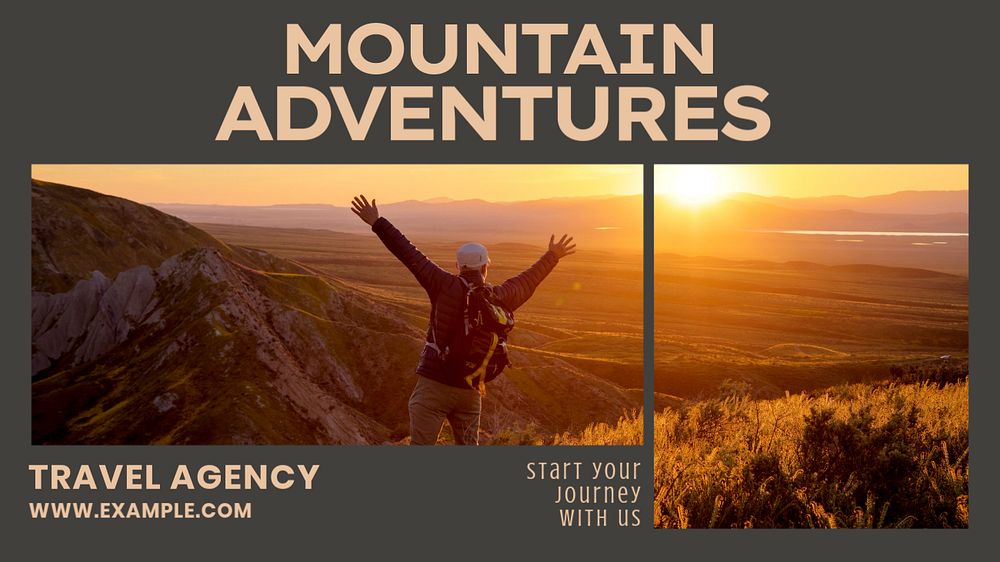 Mountain adventures blog banner template, editable text