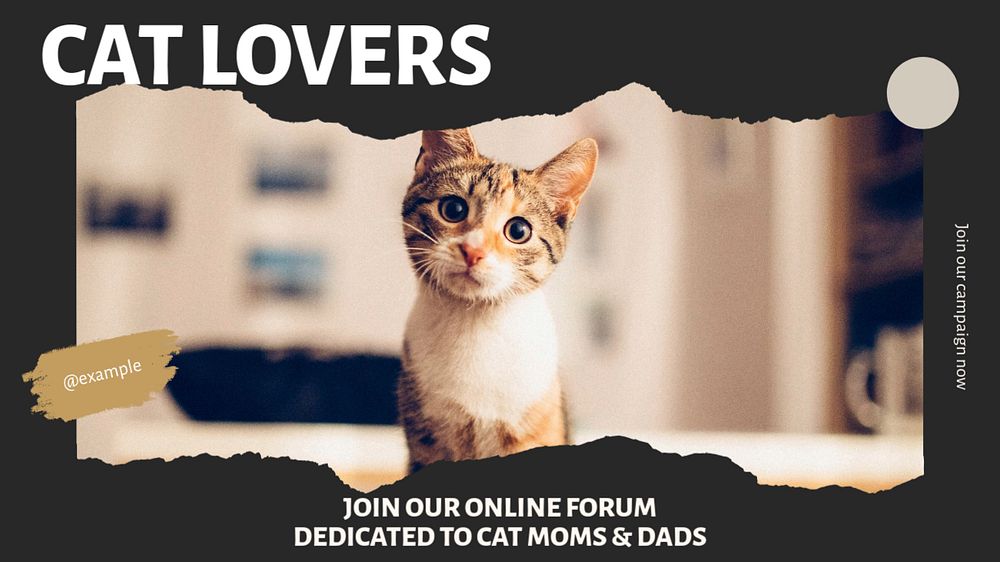 Cat lovers blog banner template, editable text