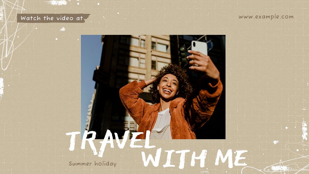 Travel vlog blog banner template, editable text