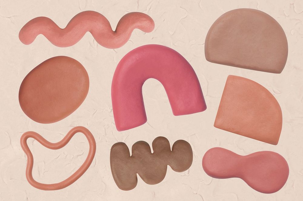 Kids abstract clay shape set, earth tone editable design