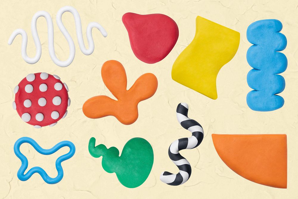 Colorful abstract clay shape set, customizable design