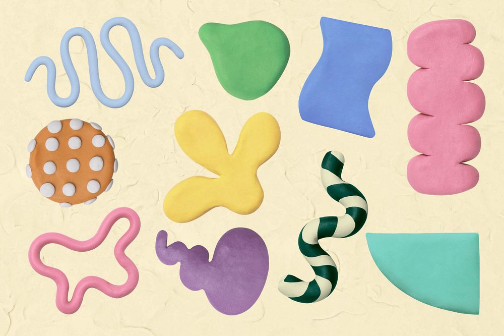 Colorful abstract clay shape set, customizable design