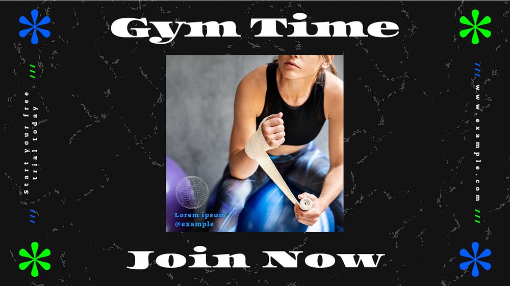 Gym time blog banner template, editable text