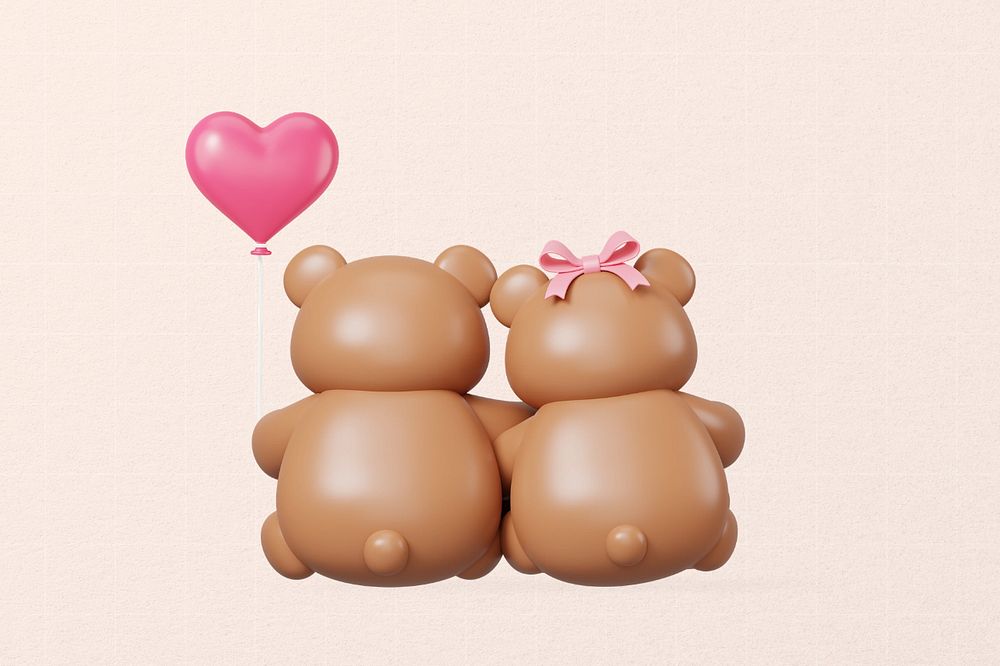 Teddy bears love, 3D Valentine's celebration remix, editable design