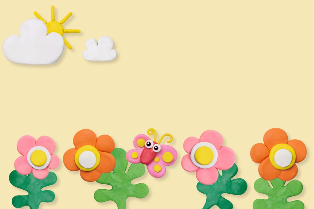 Clay flower garden yellow background, customizable design