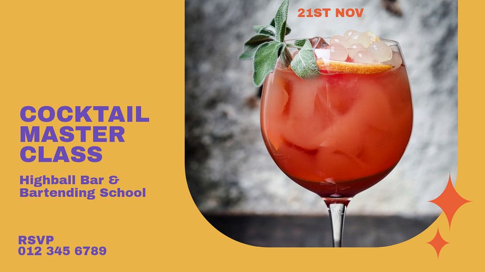 Cocktail class blog banner template, editable text