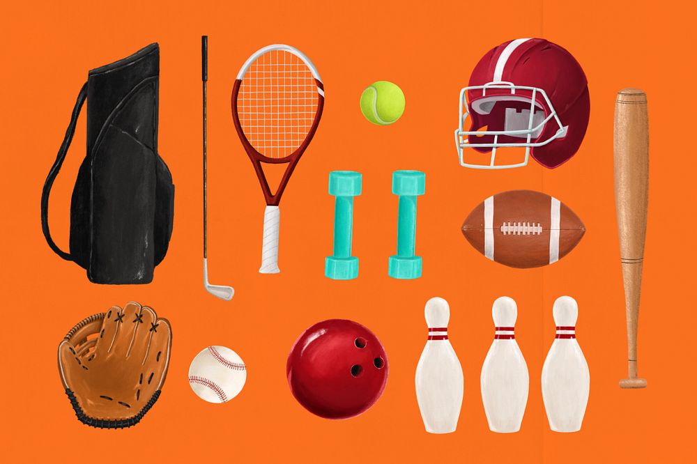 Sport equipment collage element set, editable design