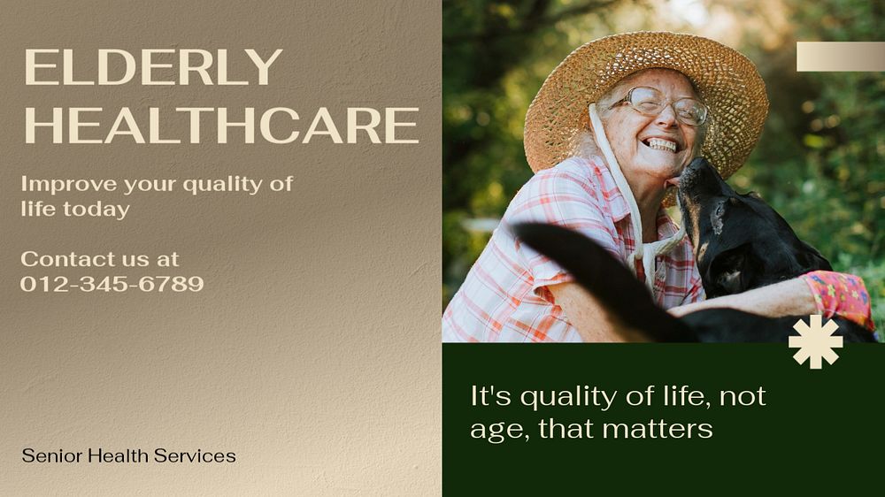 Elderly healthcare blog banner template, editable text