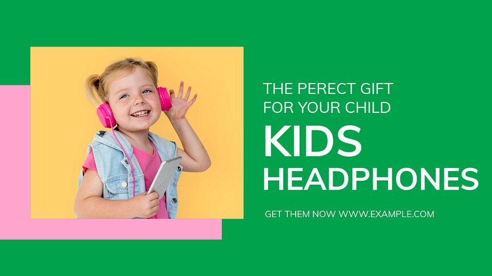 Kids headphones blog banner template, editable text