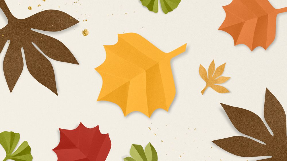 Paper craft leaf desktop wallpaper, editable design