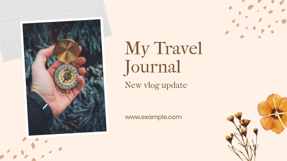 Travel journal blog banner template, editable text