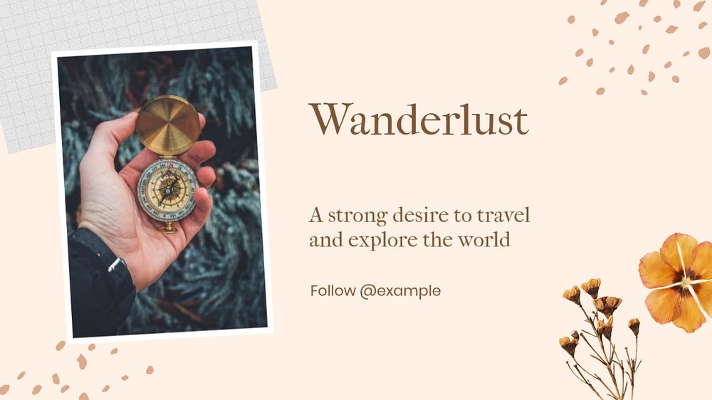 Wanderlust blog banner template, editable text