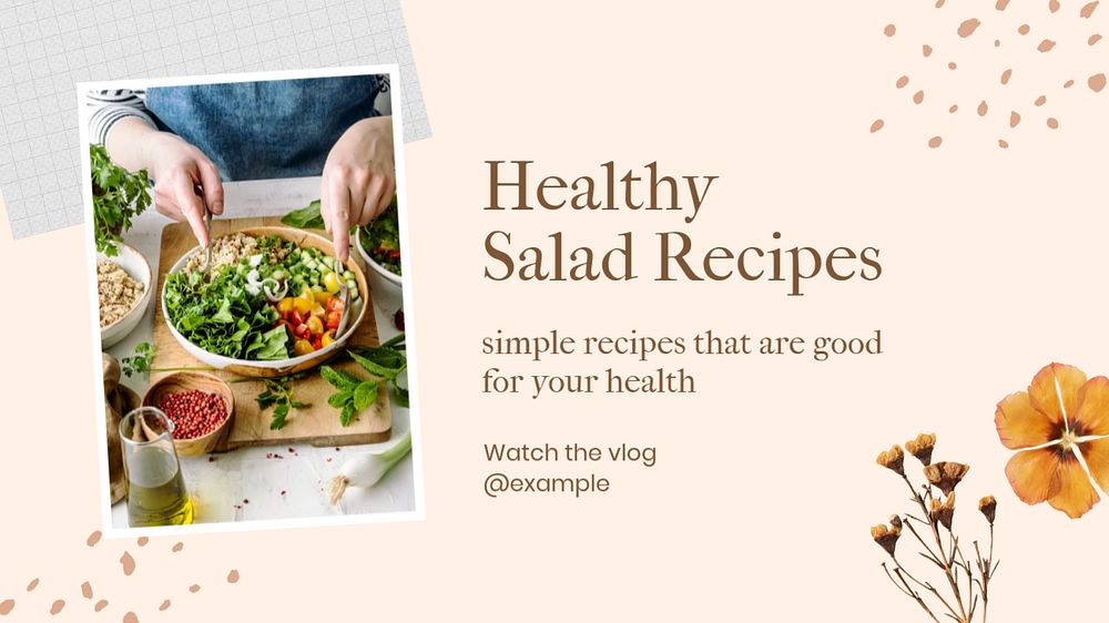 Healthy salad recipes blog banner template, editable text