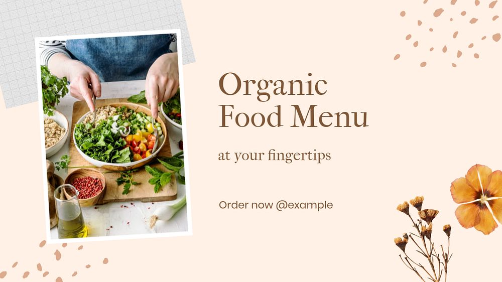 Organic food menu blog banner template, editable text