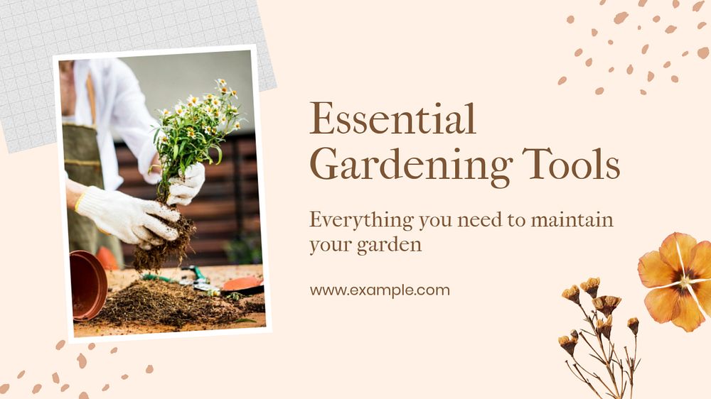 Gardening tools blog banner template, editable text