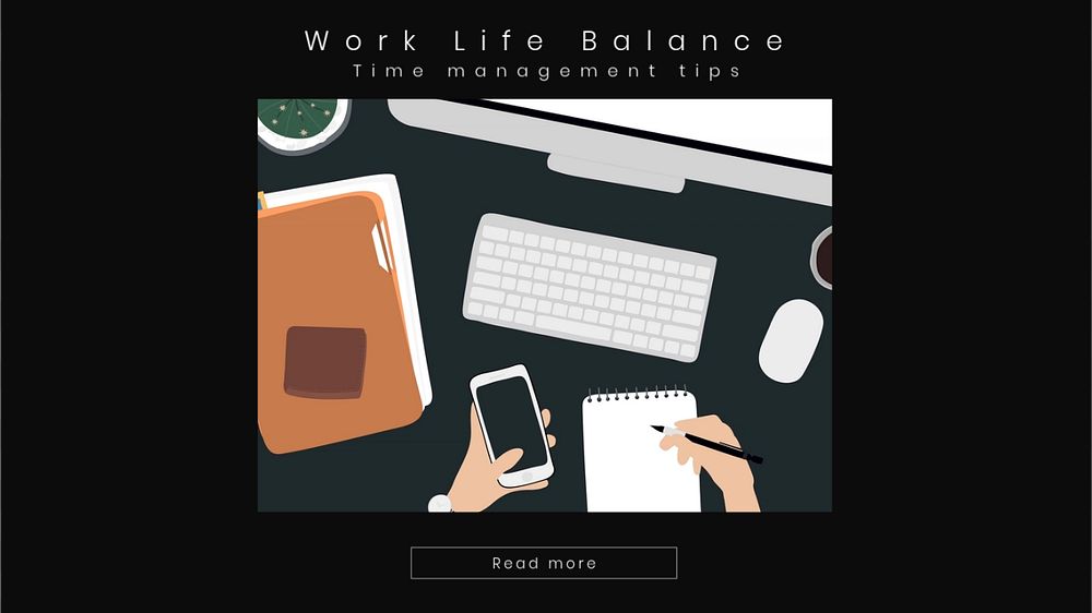 Work-life balance blog banner template, editable text