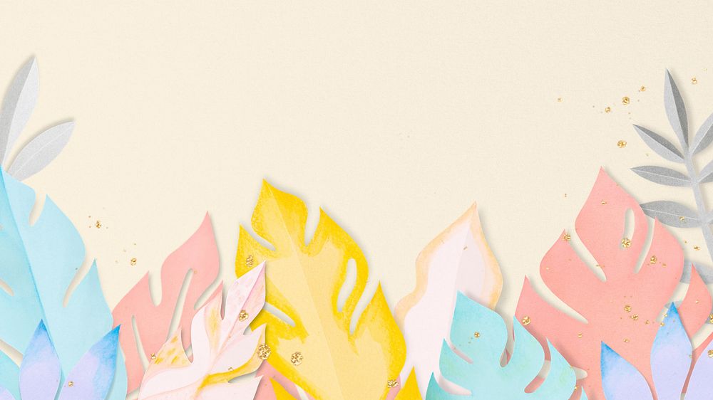 Paper craft leaf desktop wallpaper, editable design