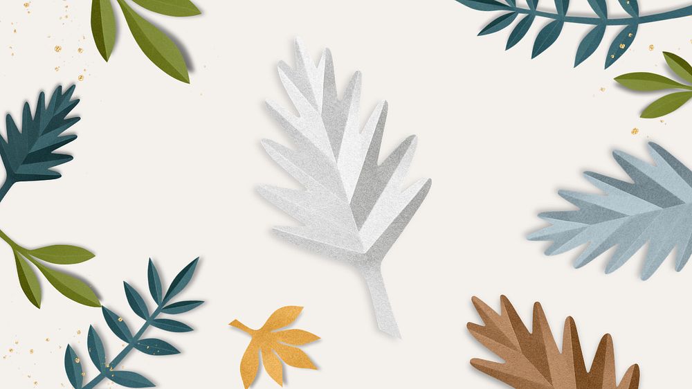 Paper craft leaf desktop wallpaper, editable design