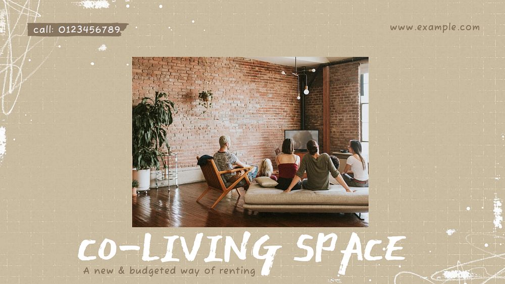 Co-living space blog banner template, editable text