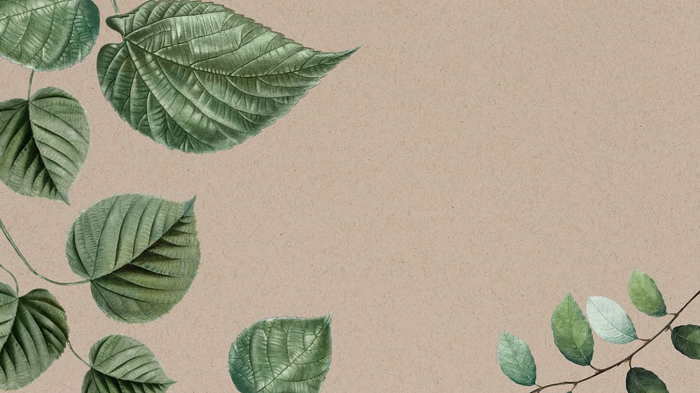 Leaf border brown desktop wallpaper, editable tropical design