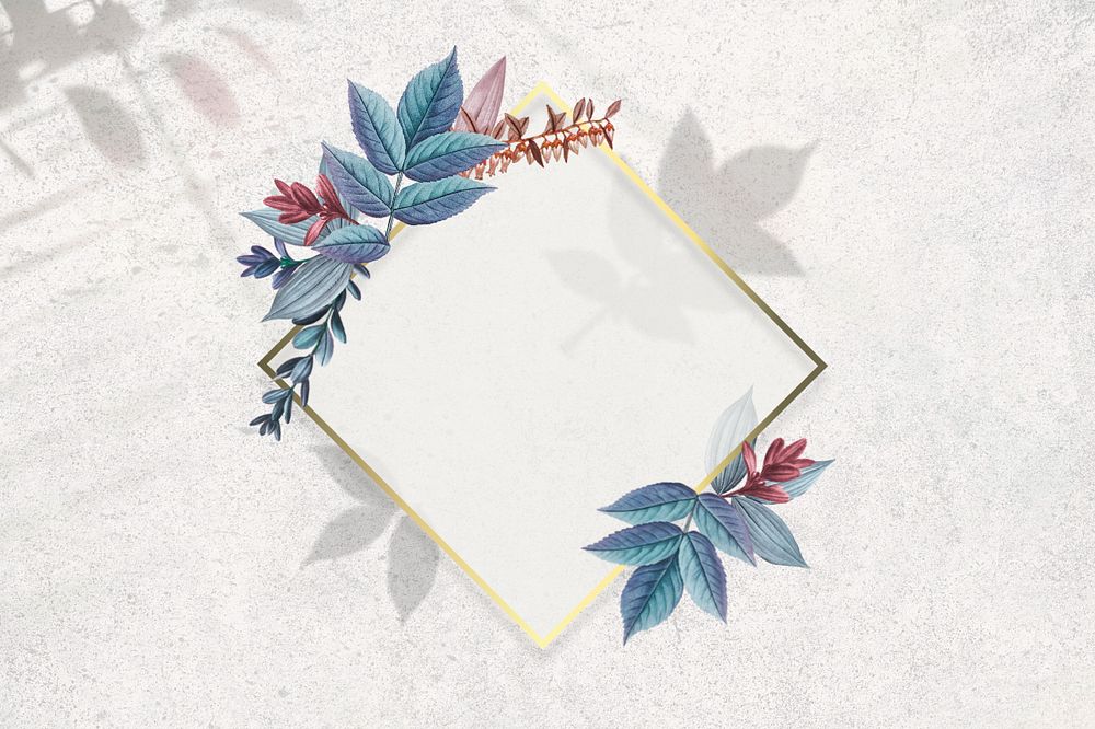 Gold rhombus frame, editable leaf design