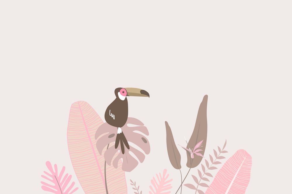 Pink pastel toucan border background, editable beige design