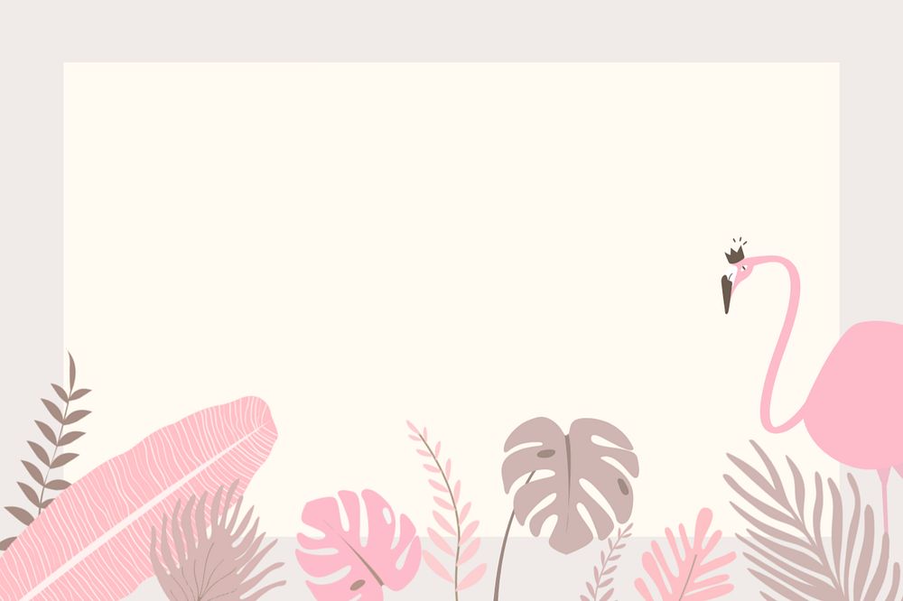 Pastel flamingo botanical frame background, editable beige design