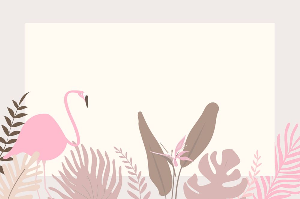 Pink botanical flamingo frame background, editable beige design