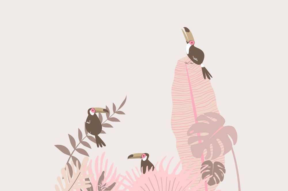 Pink pastel toucan border background, editable beige design