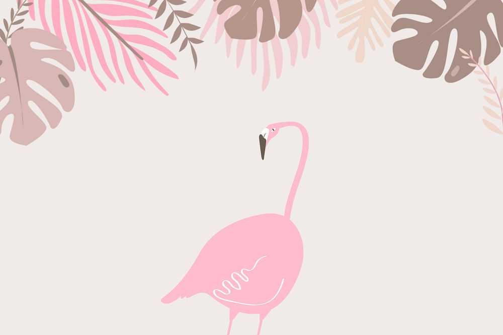 Pink pastel flamingo border background, editable beige design